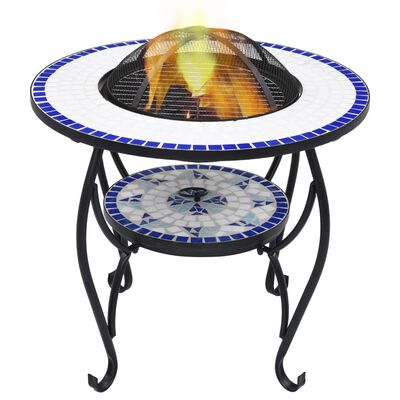 vidaXL ugunskura vietas galds, mozaīka, 68 cm, zils ar baltu, keramika