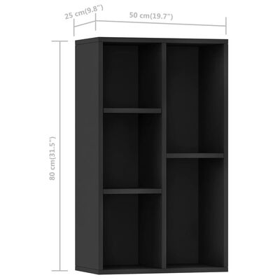 vidaXL grāmatu plaukts, 50x25x80 cm, melns, skaidu plāksne