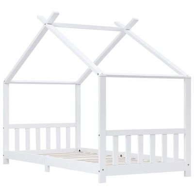 vidaXL bērnu gultas rāmis, balts, 90x200 cm, priedes masīvkoks