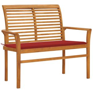 vidaXL dārza sols ar sarkanu matraci, 112 cm, masīvs tīkkoks