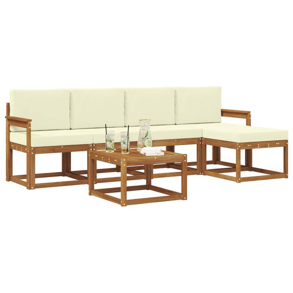 vidaXL Āra dīvānu komplekts ar spilvenu 6 pcs Dabisks un krējuma