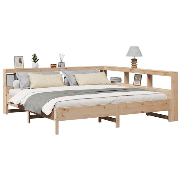 vidaXL gulta ar grāmatu plauktu, bez matrača, 180x200 cm, priedes koks