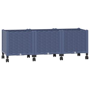 vidaXL Dārza podiņ&scaron; ar riteņiem Zila pelēka 120 x 40 x 48 cm PP