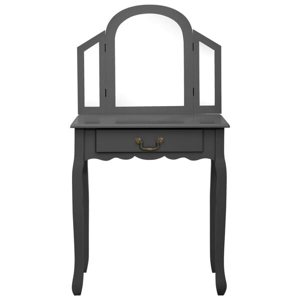 vidaXL spoguļgaldiņ&scaron; ar tabureti, pelēks, 65x36x128cm, paulonijas koks