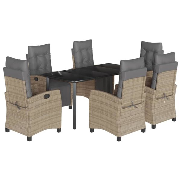 vidaXL 7-daļīgs virtuves mēbeļu komplekts ar matračiem,PE rotangpalma