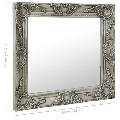 vidaXL baroka stila sienas spogulis, 50x50 cm, sudraba krāsā