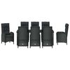 vidaXL Dārza ēdamgalds ar spilvenu 9 pcs Melna poliratāns