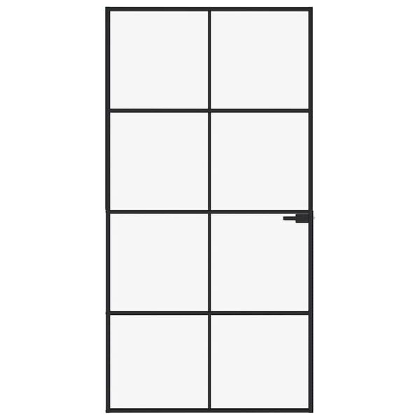 vidaXL iek&scaron;durvis, 102x201,5 cm, melnas, rūdīts stikls un alumīnijs
