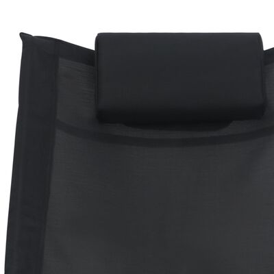 vidaXL sauļošanās zvilnis ar spilvenu, melns tekstilēns