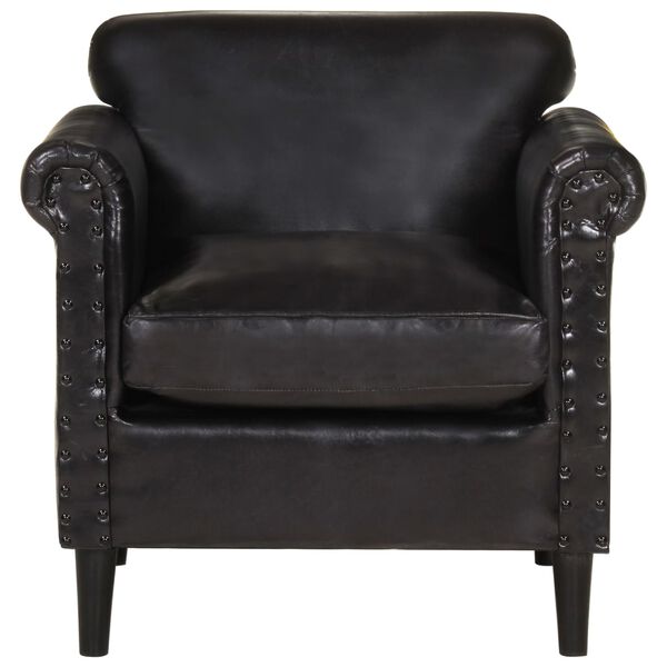 vidaXL atpūtas krēsls, melna dabīgā āda