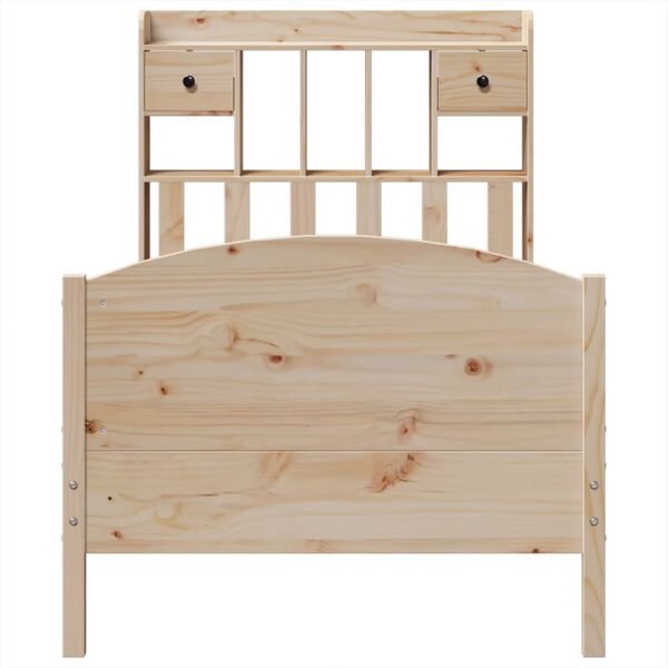 vidaXL gulta ar grāmatu plauktu, bez matrača, 90x200 cm, priedes koks