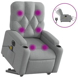 vidaXL elektrisks masāžas krēsls, paceļams, atgāžams, pelēks audums
