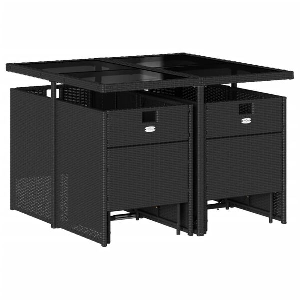 vidaXL 9-daļīgs dārza mēbeļu komplekts, matrači, melns, PE rotangpalma