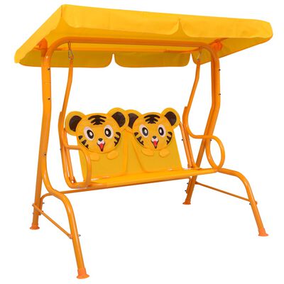 vidaXL bērnu šūpuļdīvāns, dzeltens, 115x75x110 cm, audums
