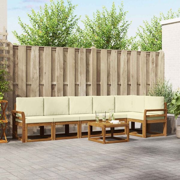 vidaXL Āra dīvānu komplekts ar spilvenu 7 pcs Dabisks un krējuma