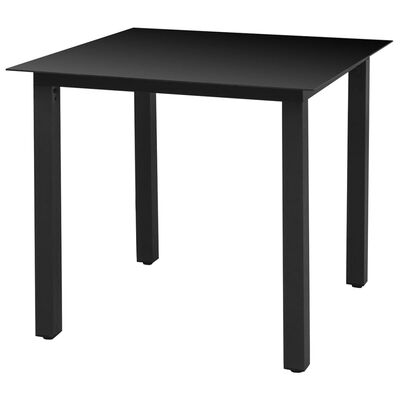 vidaXL dārza galds, melns, 80x80x74 cm, alumīnijs un stikls