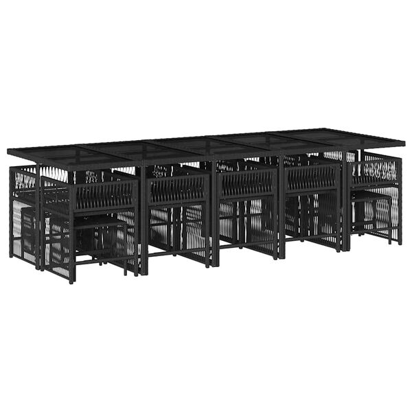 vidaXL 15-daļīgs dārza mēbeļu komplekts ar matračiem, melns PE