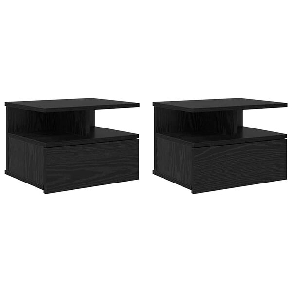 vidaXL Peldo&scaron;ais naktsgaldiņ&scaron; 2 pcs Melns ozolkoks 40 x 31 x 27 cm