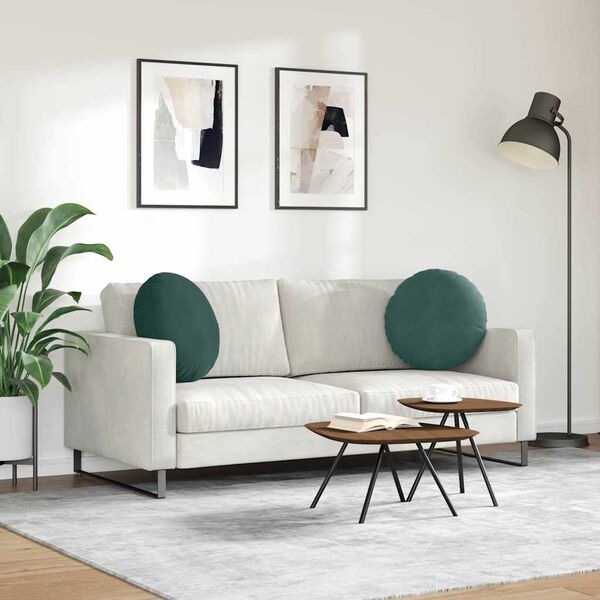 vidaXL Sēdvietas spilventiņi 2 pcs Tum&scaron;i zaļ&scaron; &Oslash; 40 x 13 cm Samts