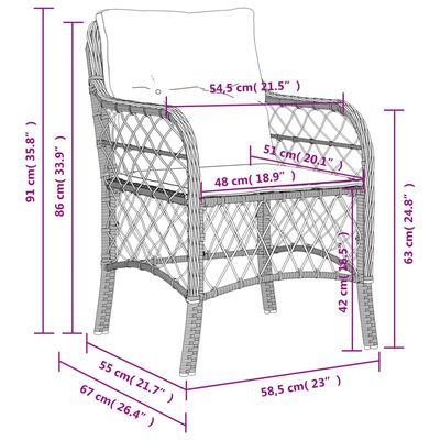 vidaXL dārza krēsli, 2 gab., ar matračiem, melna PE rotangpalma