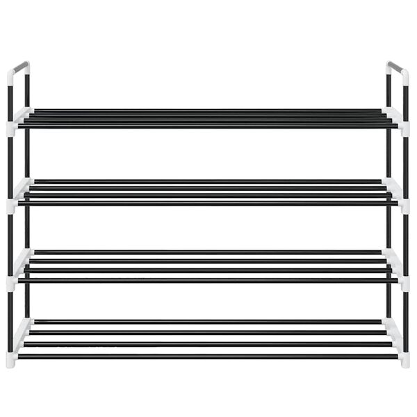 vidaXL apavu skapis, 4 plaukti, metāls, plastmasa, melns