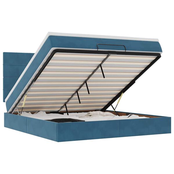 vidaXL Osmaņu gultas rāmis ar matračiem tum&scaron;i zils 160x200cm audums