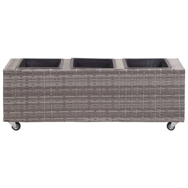 vidaXL augstā puķu kaste, 3 podi, 100x30x36 cm, pelēka PE rotangpalma