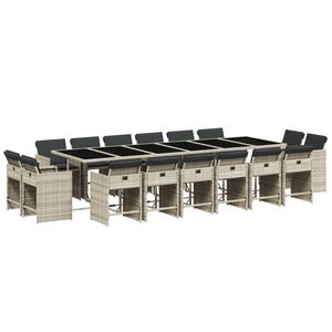 vidaXL 17-daļīgs dārza mēbeļu komplekts ar matračiem, gai&scaron;i pelēka PE