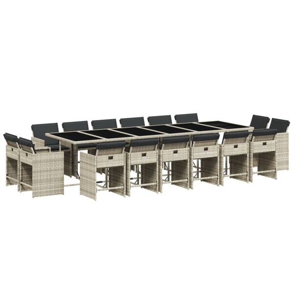 vidaXL 17-daļīgs dārza mēbeļu komplekts ar matračiem, gai&scaron;i pelēka PE