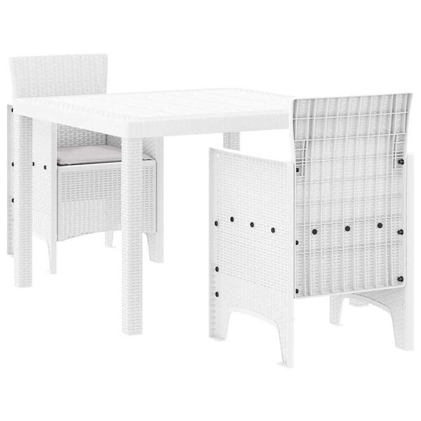 vidaXL Dārza ēdamgalds 3 pcs Balts Polt rattan