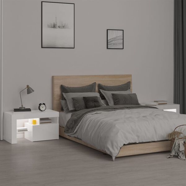 vidaXL naktsskapī&scaron;i ar LED, 2 gab., spīdīgi balti, 70x36,5x40 cm