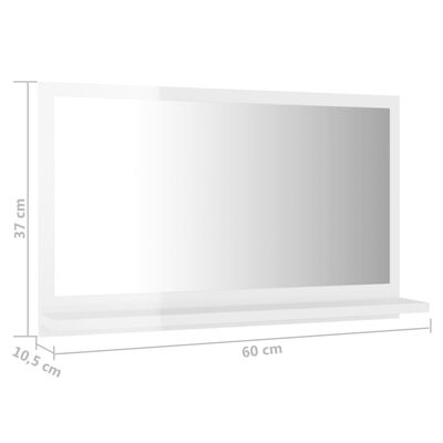 vidaXL vannasistabas spogulis, spīdīgi balts, 60x10,5x37 cm