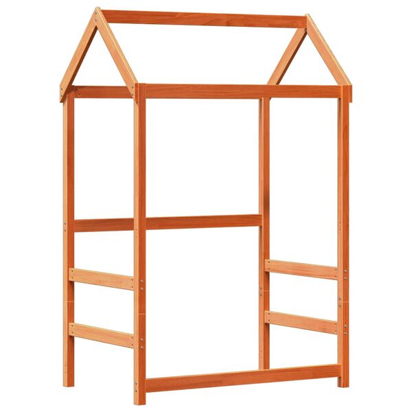 vidaXL gulta ar solu un jumtu, vaska brūna, 90x190 cm, priedes koks