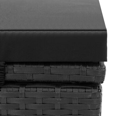 vidaXL divvietīgs sauļošanās zvilnis ar matraci, melna PE rotangpalma
