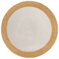 vidaXL pīts paklājs, balts, dabīga apmale, 90 cm, džuta, kokvilna