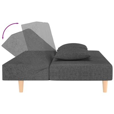 vidaXL 2-vietīga dīvāngulta ar diviem spilveniem, tumši pelēks audums