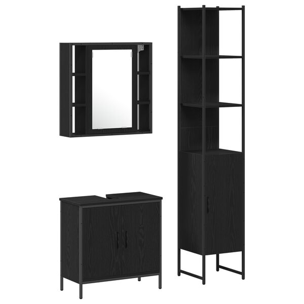 vidaXL Vannas istabas spoguļu skapī&scaron;i 3 pcs Melna Inženierijas koks