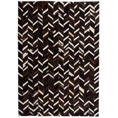 vidaXL paklājs, dabīgā āda, tekstilmozaīka, 190x290 cm, melns ar baltu