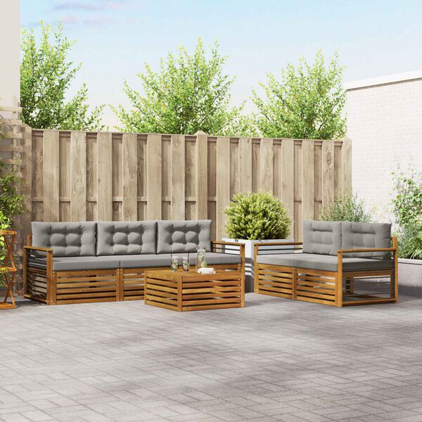 vidaXL Āra dīvānu komplekts ar spilvenu 6 pcs Dabīgs un gai&scaron;i pelēks