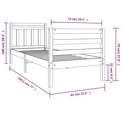 vidaXL gultas rāmis, 75x190 cm, vienvietīgs, masīvkoks