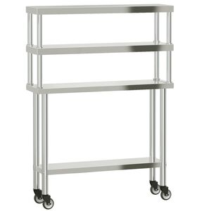vidaXL virtuves darba galds ar plauktu, 110x30x150 cm, tērauds