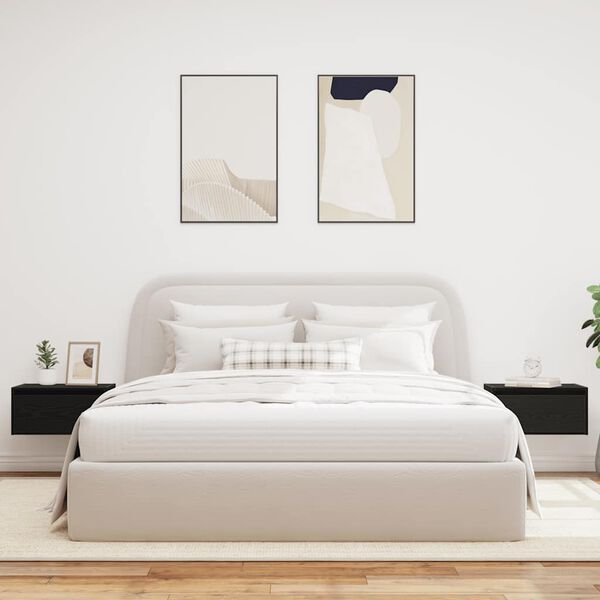 vidaXL sienas naktsskapī&scaron;i ar LED apgaismojumu, 2 gab., melnais ozols