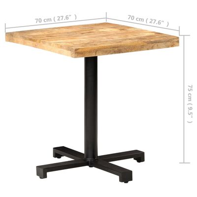 vidaXL bistro galds, 70x70x75 cm, kvadrāta, neapstrādāts mango koks