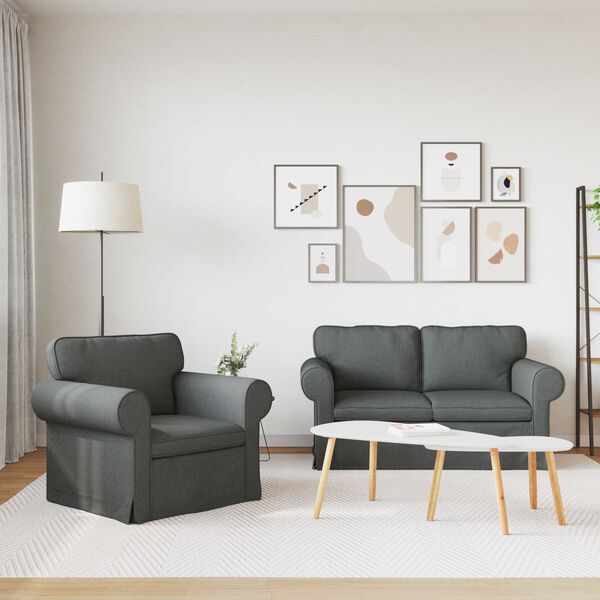 vidaXL Dīvānu komplekts 2 pcs Tum&scaron;i pelēks 155 x 82 x 80 cm audums