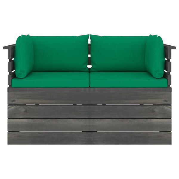 vidaXL 2-vietīgs dārza pale&scaron;u dīvāns ar matračiem, priedes masīvkoks