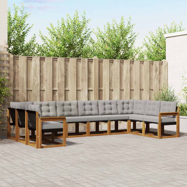 vidaXL Āra dīvānu komplekts ar spilvenu 10 pcs Dabīgs un gai&scaron;i pelēks