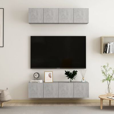 vidaXL TV skapīši, 4 gab., 60x30x30 cm, betona pelēki, skaidu plāksne