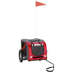 vidaXL mājdzīvnieku velo piekabe, sarkana ar pelēku, audums, dzelzs