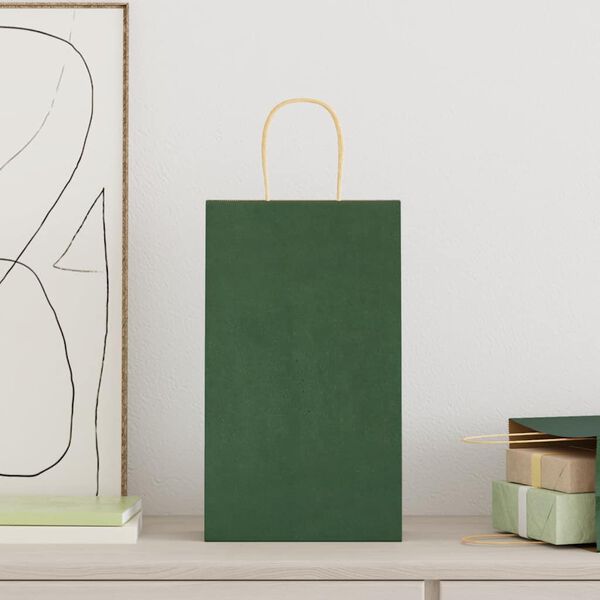 vidaXL papīra maisiņi 50 gab. ar rokturiem, zaļi, 21x11x36 cm