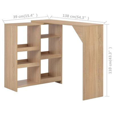 vidaXL bāra galds ar pārvietojamu plauktu, 138x39x110 cm, ozolkoks
